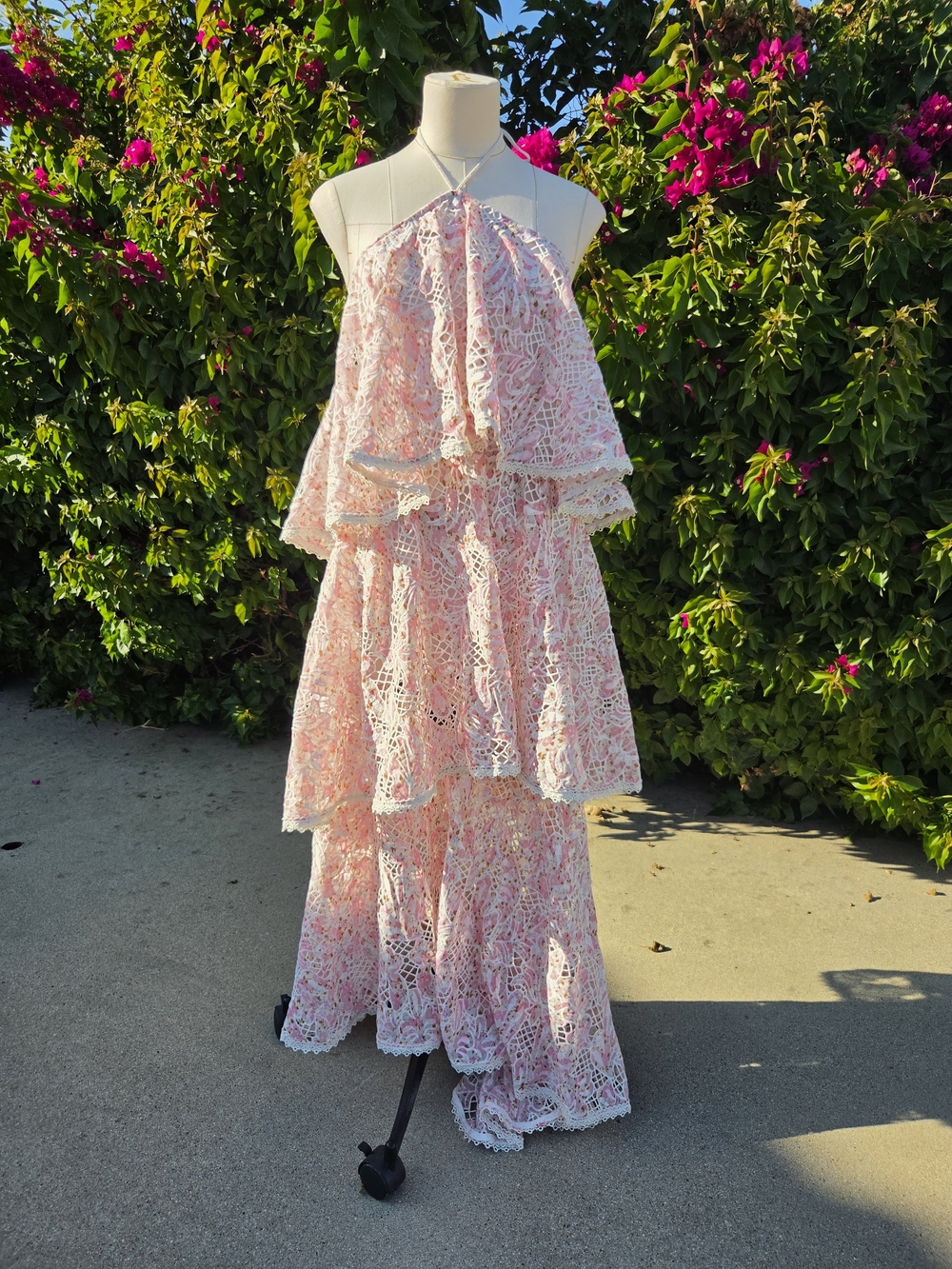 Elliatt Valencia Tiered Gown Women's Small Pink Cream Floral Halter